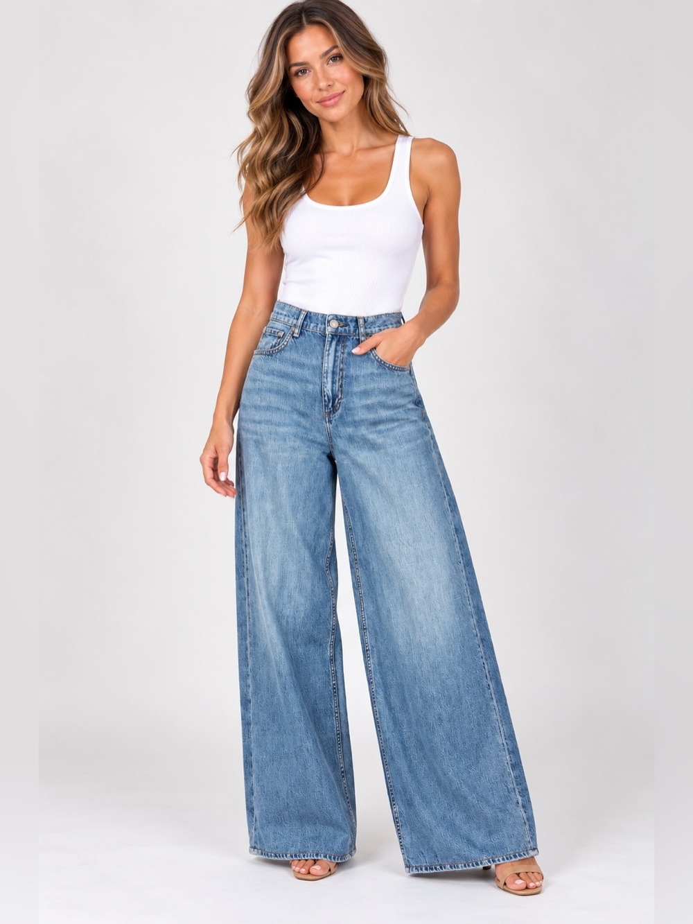 Rag & Bone Featherweight Sofie High Rise Full Length Ultra-Wide Leg Jeans Sz 25